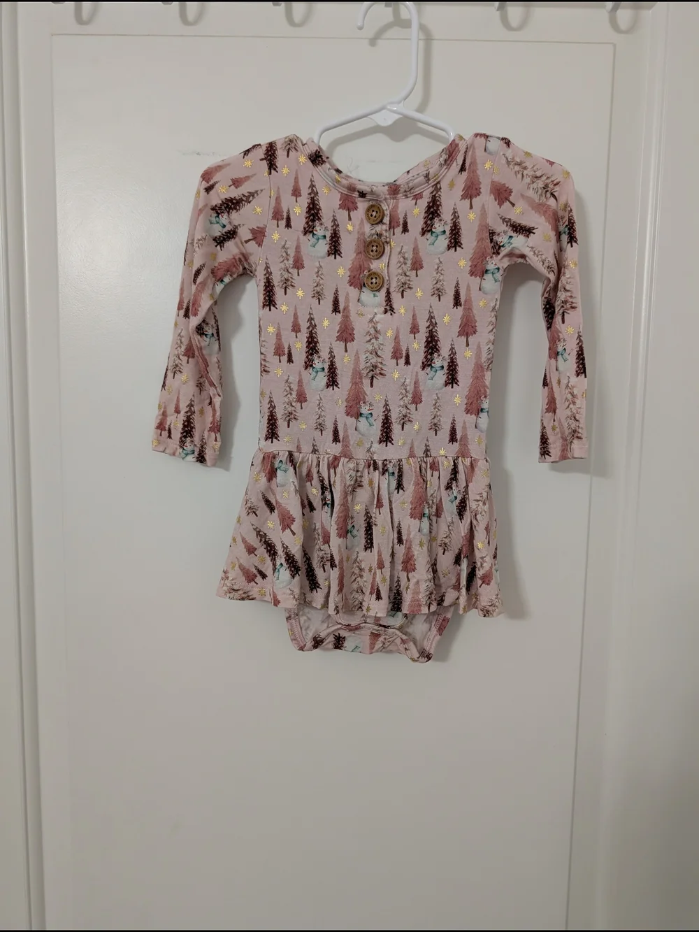 Posh Peanut Pink Christmas Tree Long Sleeve Twirl Bodysuit